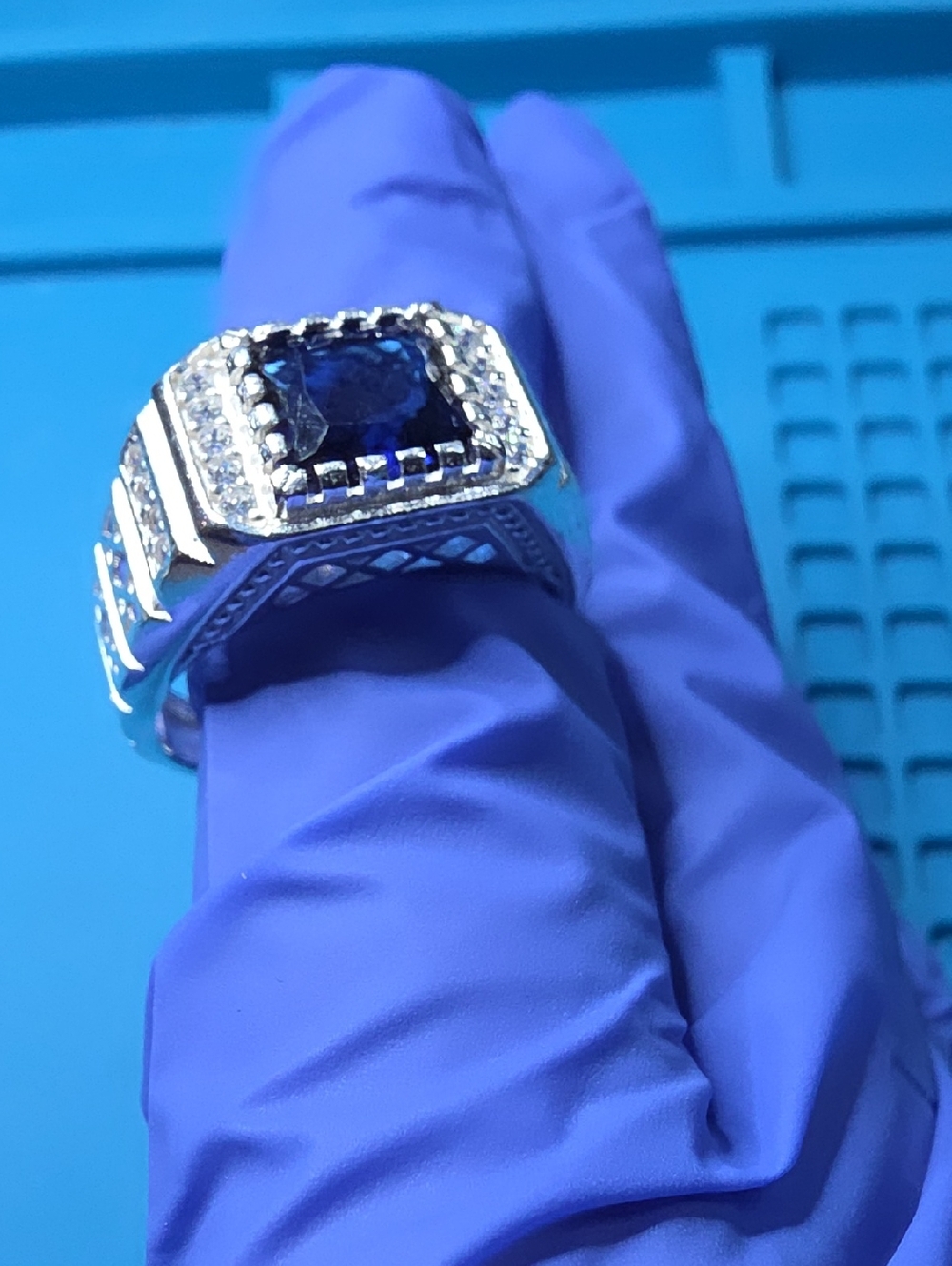 Sterling Silver 925 Men's Blue Sapphire. Wedding band